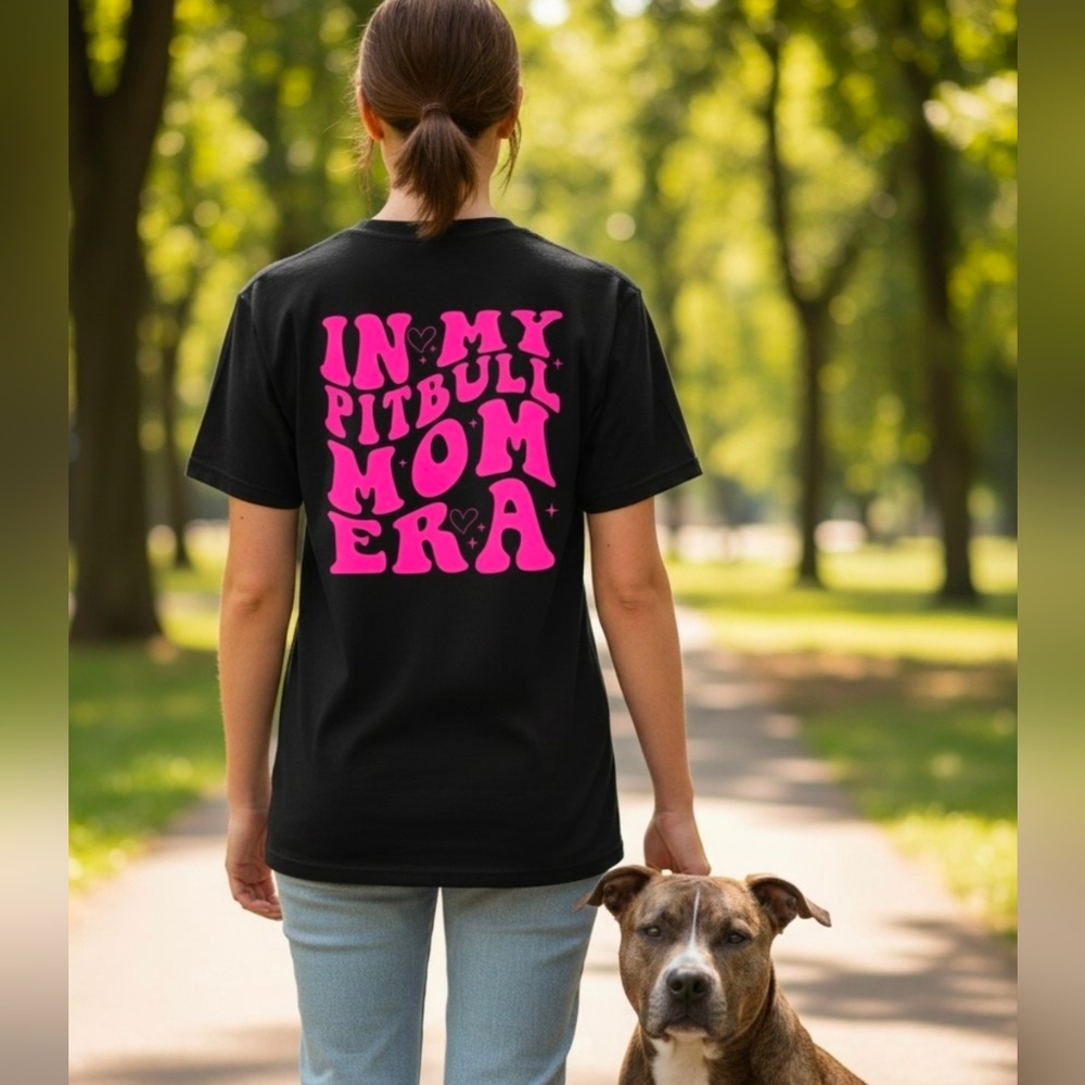 Pitbull mom shirt popular cute dog mom trending retro wavy lettering pink